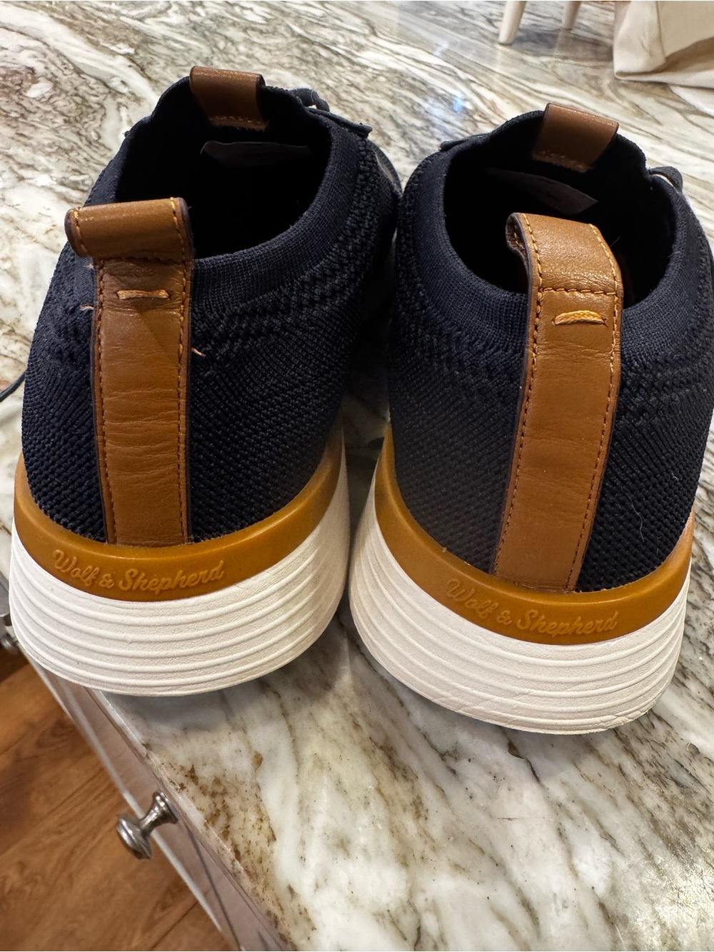 Men's Navy Knit Lace-Up Sneakers with Leather Trim Wolf and Shepherd - Picture 2 of 3